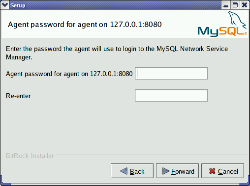 MySQL Network Service Agent: MySQL Network
            Service Manager password